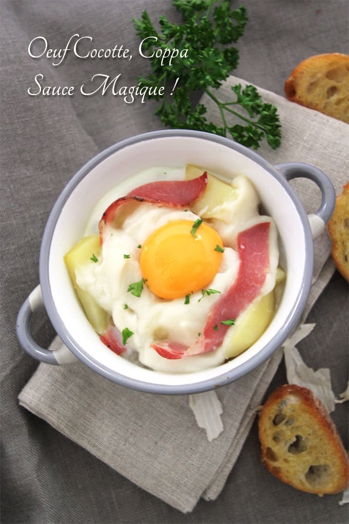 Oeuf Cocotte à la Coppa et Sauce Magique au Chou-fleur