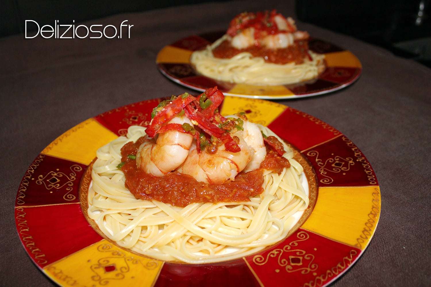 Linguine à la sauce tomate et aux Gambas