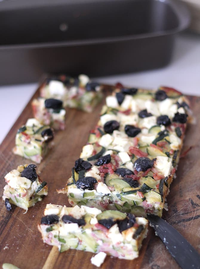 Clafoutis aux Courgettes, feta, bacon, olives noires