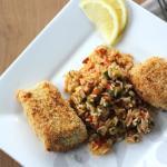 Poisson pané maison, riz aux légumes