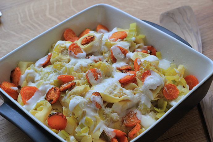 Gratin de pâtes farcies aux carottes