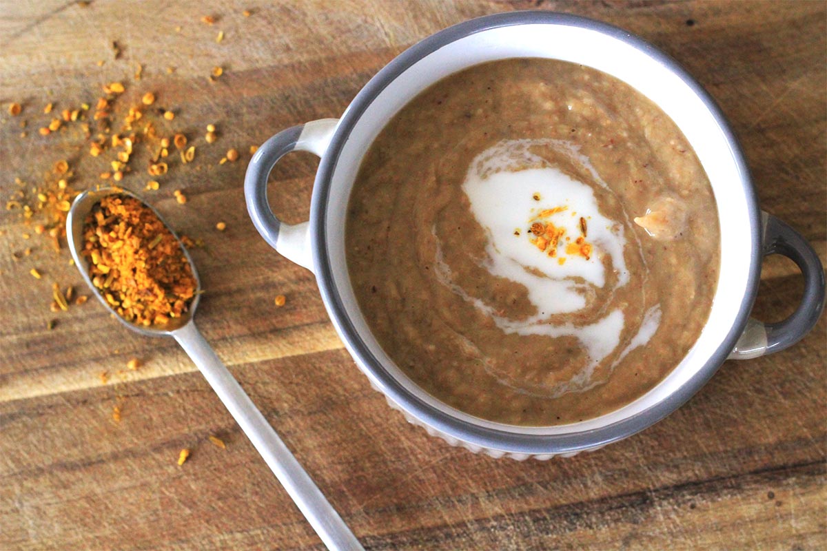 Velouté de chataignes et poireaux au curry